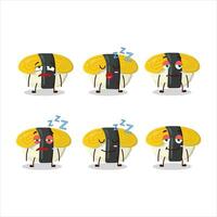 Cartoon character of tamago sushi with sleepy expression vector