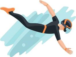 Vector man diving under sea illustration