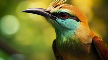 Turquoise Browed Motmot in vibrant colors. Generative AI photo