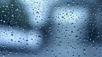 gotas de lluvia en el ventana. azul tono. generativo ai foto