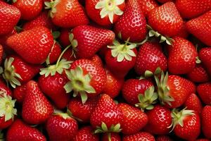 Texture of fresh strawberries as background. Generative AI photo