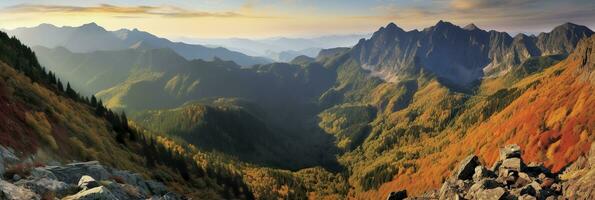 Panorama mountain autumn landscape. AI Generated photo