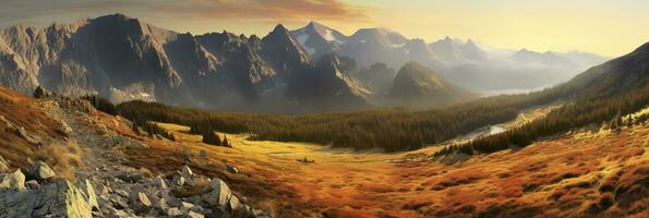 Panorama mountain autumn landscape. AI Generated photo