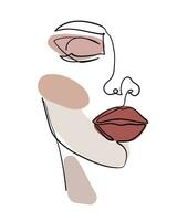 Continuous line, drawing of woman face, fashion concept, woman beauty minimalist with geometric doodle, pastel colors. Vector illustration
