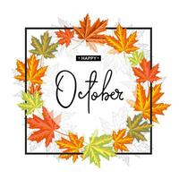 Hello October calligraphy inscription. Autumn banner template. Vector illustration.