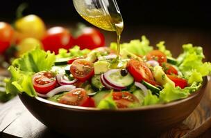 health benefits of healthy salad, in the style of precise detailing, smooth and shiny. AI Generated photo