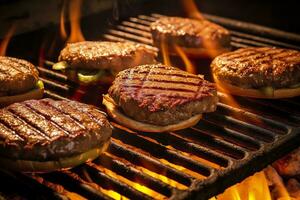 Hamburgers on the grill. AI Generated photo