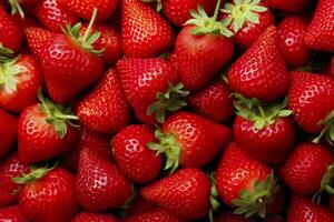 Texture of fresh strawberries as background. Generative AI photo