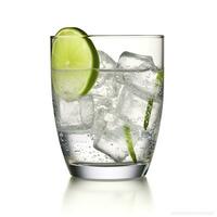 Gin tonic glass of water with ice isolated on white background. AI Generated photo