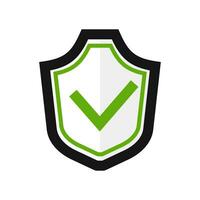 Protective shield with green check mark icon. Security and privacy sign with quality symbol for technology vector guarantee