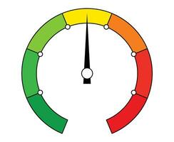 Round color scale indicator. Measuring gauge with dial showing positive green and negative red pressure with dashboard vector speedometer