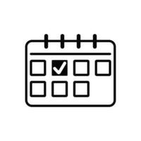 Desk black calendar icon. Work to do and deadline symbol with cells for holidays and required dates vector