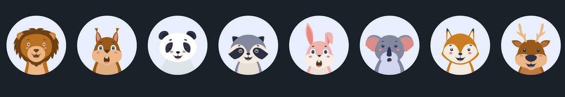 avatar de linda dibujos animados animales alegre alce con bufanda y mapache con alegre zorro y vector erizo
