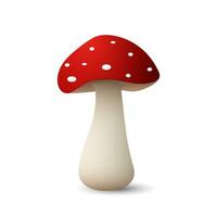 Mushroom with red cap and white dots fly agaric. Poisonous plant with colorful hat with psychedelic and healing vector effect.