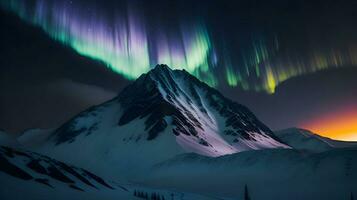 Aurora borealis, northern light in the night sky over mountain. AI Generative photo