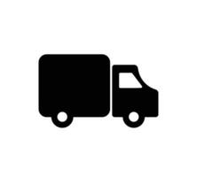 Black truck icon. Automobile for cargo delivery and courier service with fast commercial moving and shipping vector goods