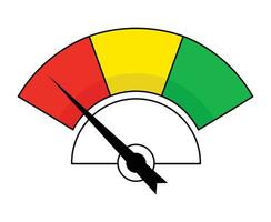 Measuring round indicator. Scale gauge with dial showing positive green and negative red pressure with dashboard vector speedometer