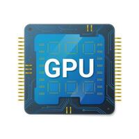 central gpu procesador con oro contactos. digital azul chip con líneas para conectando y transmitiendo digital información y datos Procesando electrónico semiconductor para vector equipo.