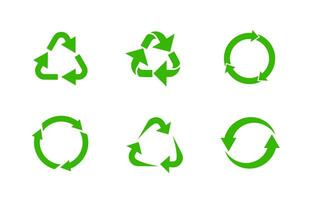 Green recycling arrows. Circular and triangular eco cycles of clearing garbage and creating a natural clean vector environment