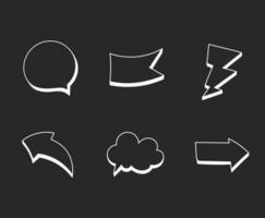 Frames hand drawn icon set. Arrows pointers with speech bubbles and lightning bolts for artistic creative vector design