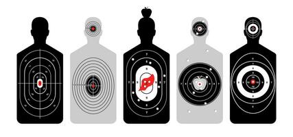 Targets for shooting with human silhouette. Training figure with outlined circles and numbers of points for hitting training in shooting from firearms and vector bow.