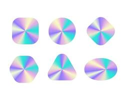 Geometric holographic stickers template set. Glitter stickers for quality guarantee emblem design with neon vector glow