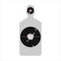 Gray target with bullet holes. Human silhouette with outlined circles and numbers of points for hitting training in shooting from firearms and vector bow.