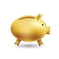 Golden 3d pig piggy bank. Investments and financial transactions with accumulation of bank capital and deposit vector holdings