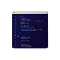 Online windows site with code template. Creation of website with programming and coding commands and use of vector software interface