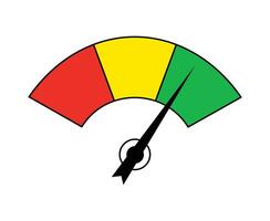 Level round indicator. Color measuring gauge with dial showing positive green and negative red pressure with dashboard vector speedometer