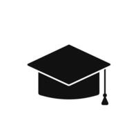 Black graduate cap icon. Tassel cap of graduated college and university student with successful academic vector degree