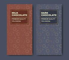 Chocolate bar packaging mock up set. Vector seamless golden pattern design element.