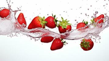 Freshly Splashed Strawberry on white Background with Water Droplets.AI Generative photo