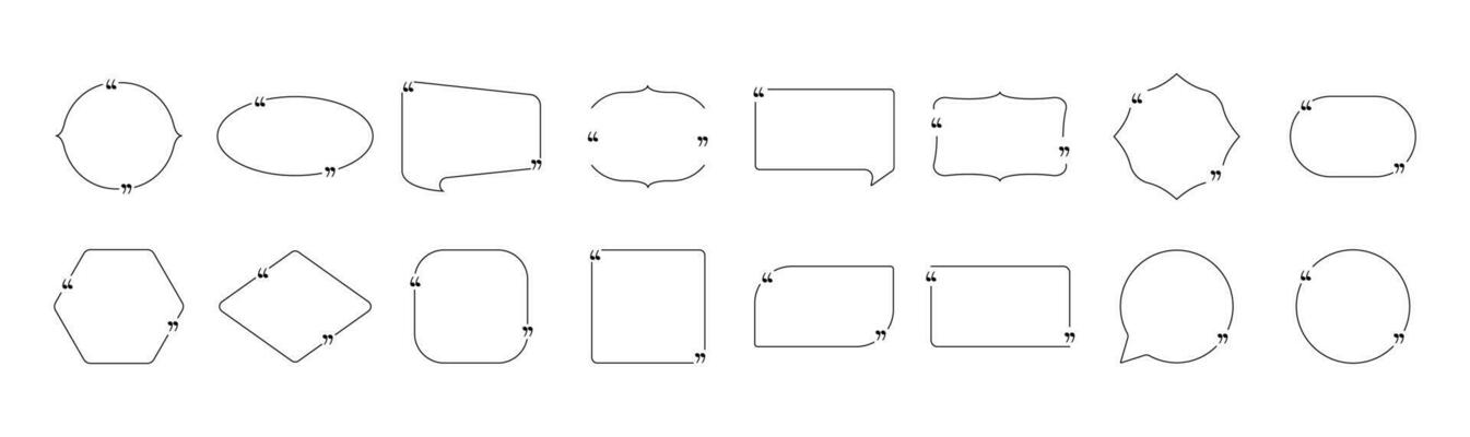 Geometric frames with quotation marks set. Messages with quotes and conversational dialogue with comments for web and art vector discussion