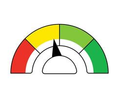 Round color scale indicator with arrow. Measuring gauge with dial showing positive green and negative red pressure with dashboard vector speedometer