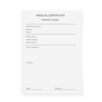 blanco médico certificado modelo. documento formar para enfermedad información y paciente tratamiento con recetas y vector diagnósticos