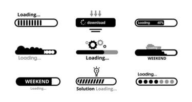 Downloading black line scale set. Interface web information loading indicator bars and installing new vector updates