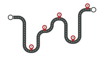 curva la carretera mapa con web marcas. viaje diseño con dirección infografia y navegación para viaje con vector información marcadores