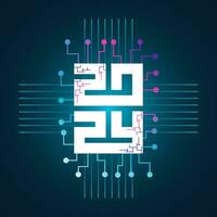 Vector illustration happy new year concept technology with neon light line art free download