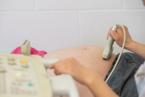 The doctor makes an ultrasound examination of a pregnant woman. photo