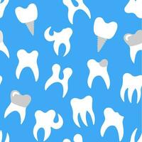 Oral hygiene concept. Seamless pattern with teeth on blue background. Dental vector print. Concept for child dentistry. Teeth cleaning and prevention. Dental care and treatment