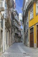 Scene of a deserted street in downtown Porto in the morning photo