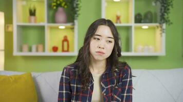 Depressed Asian young woman sad. video