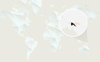 Papuasia nuevo Guinea mapa con bandera en contorno en blanco poligonal mundo mapa. vector