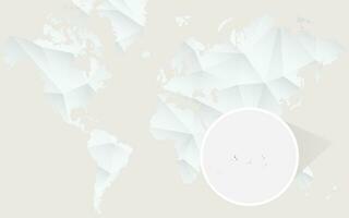 Kiribati map with flag in contour on white polygonal World Map. vector