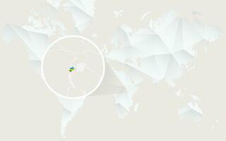 Rwanda map with flag in contour on white polygonal World Map. vector