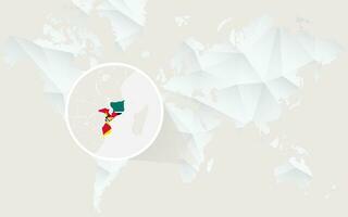 Mozambique map with flag in contour on white polygonal World Map. vector