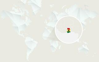 Ghana map with flag in contour on white polygonal World Map. vector