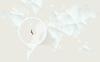 Malawi map with flag in contour on white polygonal World Map. vector