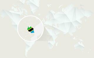 Tanzania map with flag in contour on white polygonal World Map. vector